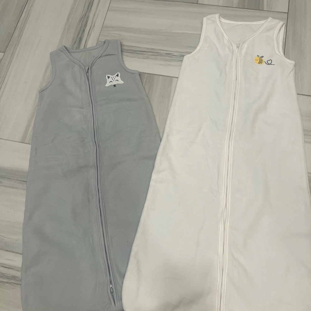 2 Gray and White Baby Sleep Sacks